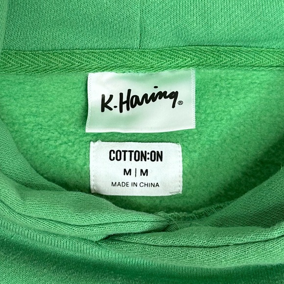 Keith Haring x Cotton On Sweatshirt Hoodie Size Medium Logo Dancing Earth Green - Picture 3 of 10